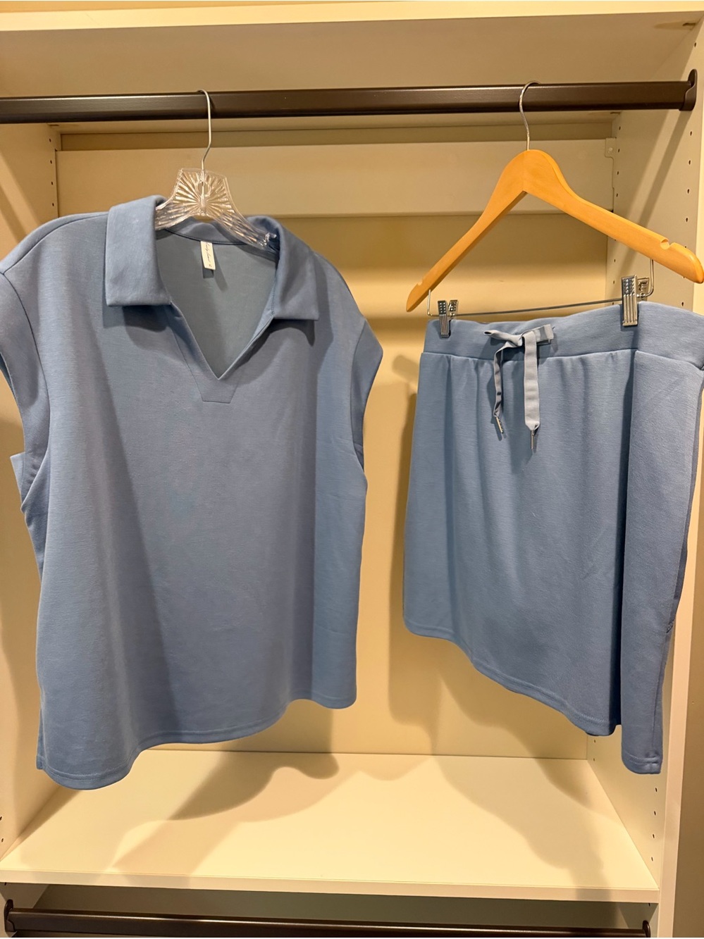 Light Blue Collared Top and Drawstring Skort Set